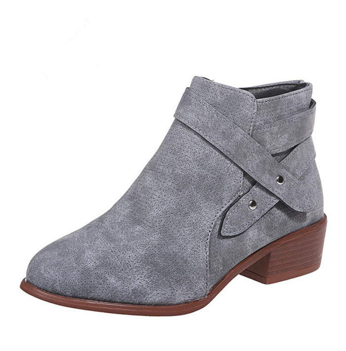 Thick Heel Suede Ankle Boots Grey single left side view