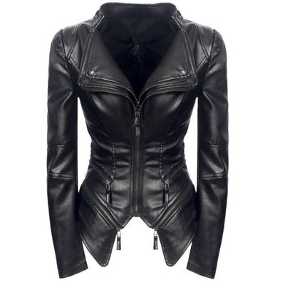 Sexy Locomotive Hip Leather Jacket Black front view