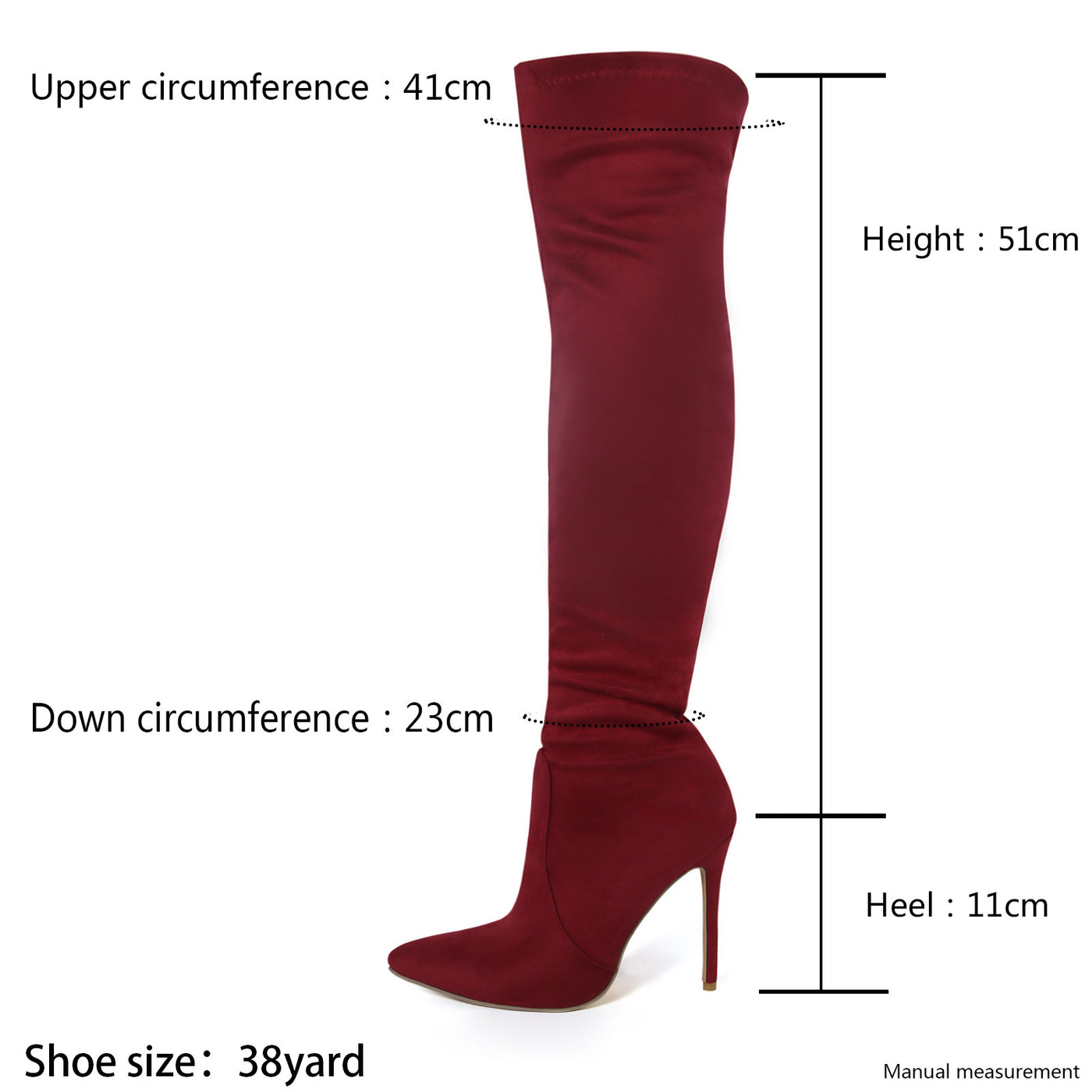 Velvet Stretch Stiletto Boots dimensions view