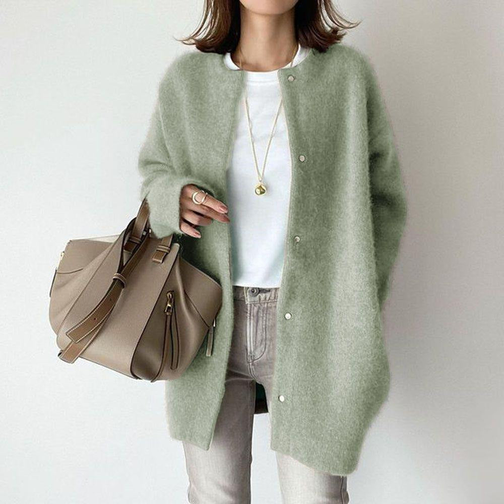 Elegant Knitted Cardigan Jacket Green front view