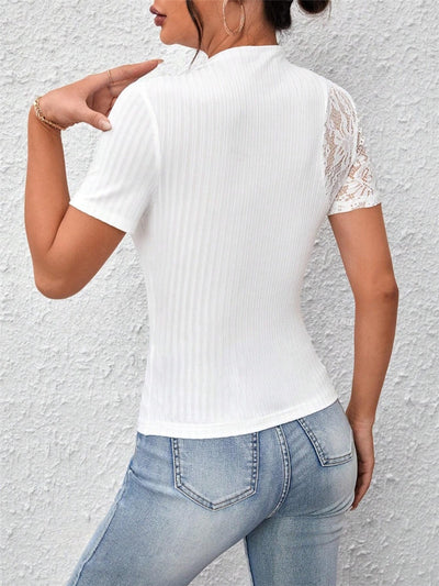 Beautiful Slim-fit Lace Patchwork Short-sleeved Top rear view