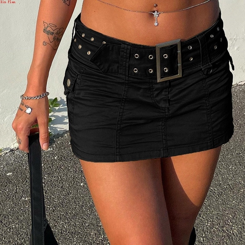 Retro Dancing Denim Mini Skirt Black front view