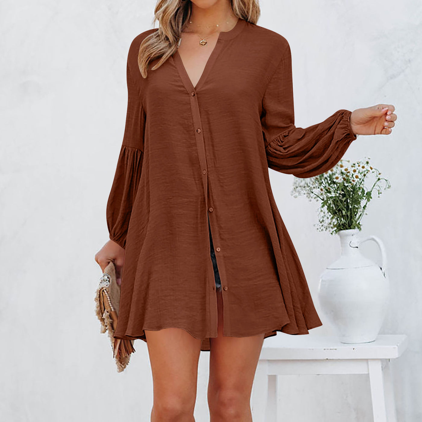 Elegant Blouse Dress Brown