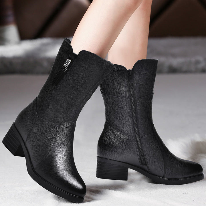 High Ankle Leather Boots bent knee right side view