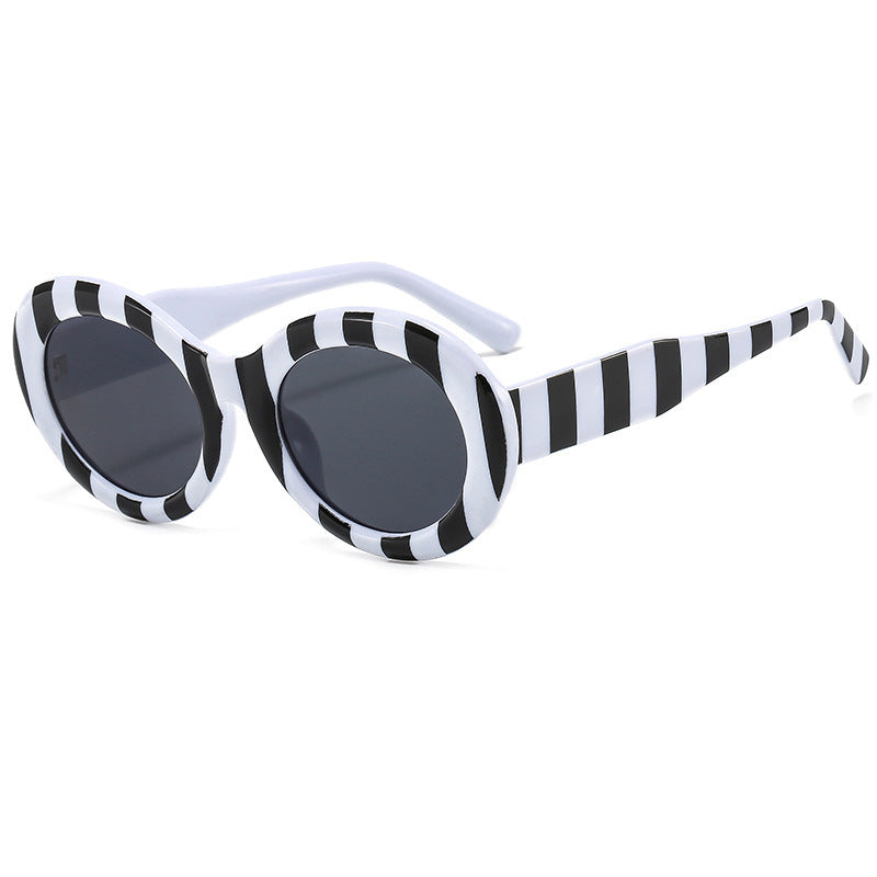 Iconic 50's Look Oval Sunglasses Zebra Stripes