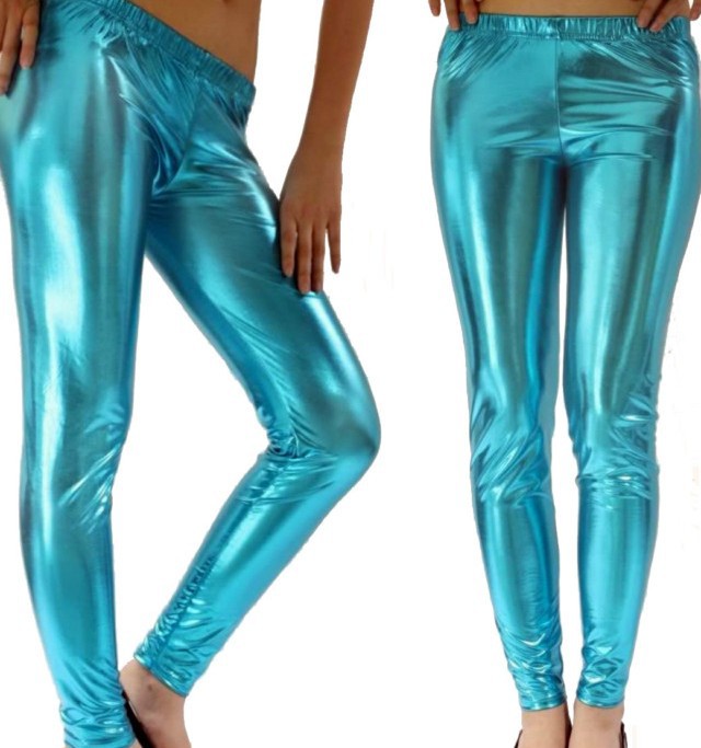 Super Cool Metallic Look Pants Peacock Blue