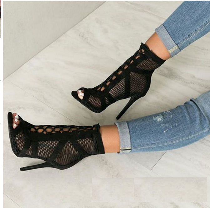 Sexy Black Mesh High Heel Shoes Relaxed view