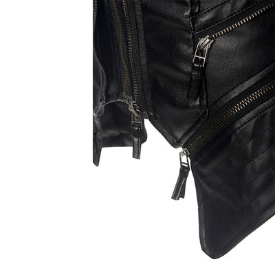 Sexy Locomotive Hip Leather Jacket Black Detachable Lower Zip Lapel view