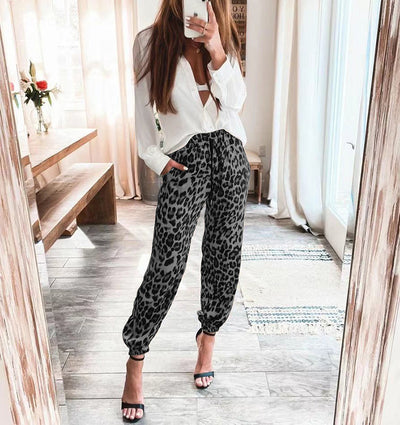 Trendy Leopard Print Pants Black