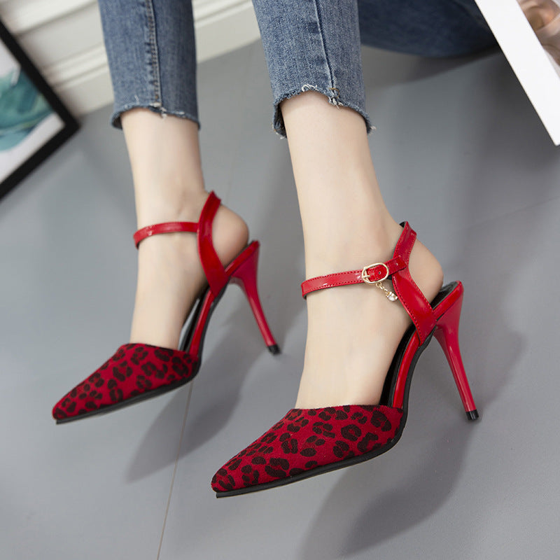 Sexy Leopard Print Stiletto Heel Shoes Red