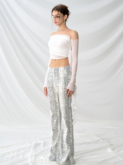 Gorgeous Chic Low Rise Snake Print Slim Fit Flared Pants front side view