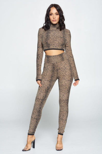 Animal Print Long Sleeve Two Piece Set, Long Sleeve, front view.