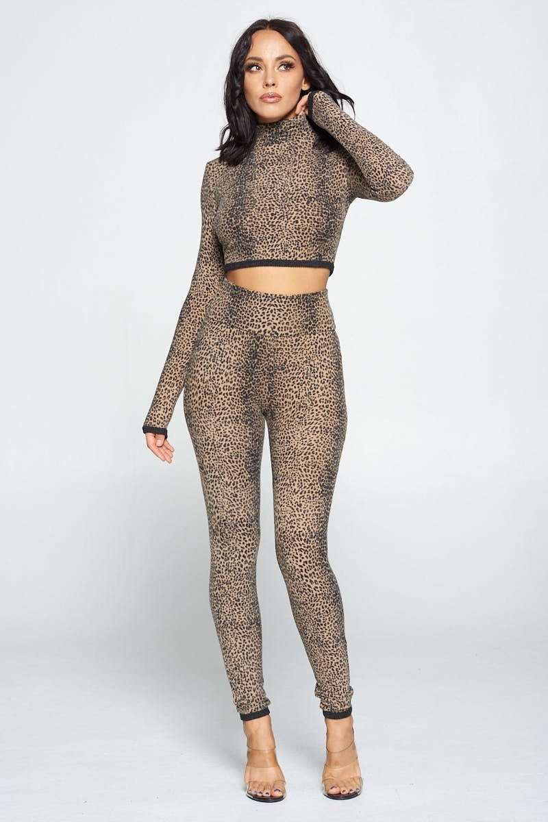 Animal Print Long Sleeve Two Piece Set, Long Sleeve, front view.