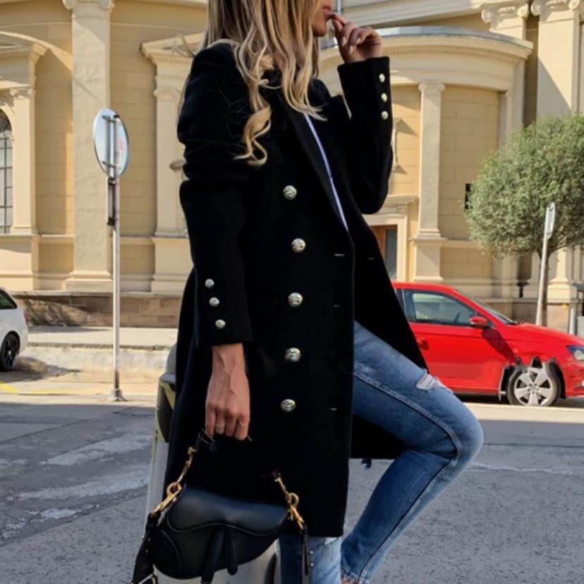 Classic Double Breasted Trench Coat Black side view