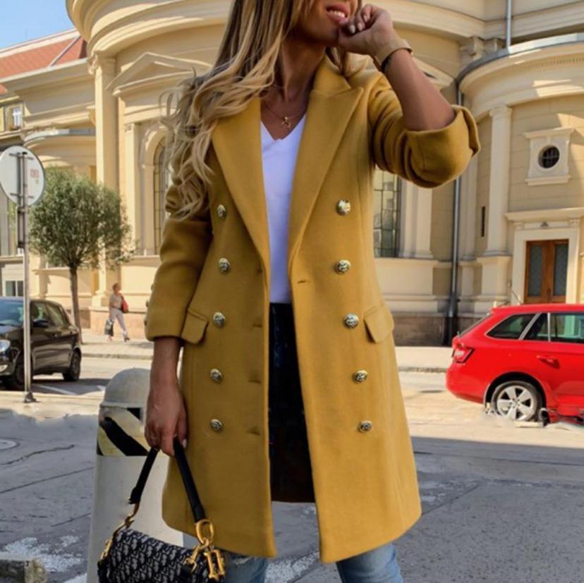 Classic Double Breasted Trench Coat Yellow front view