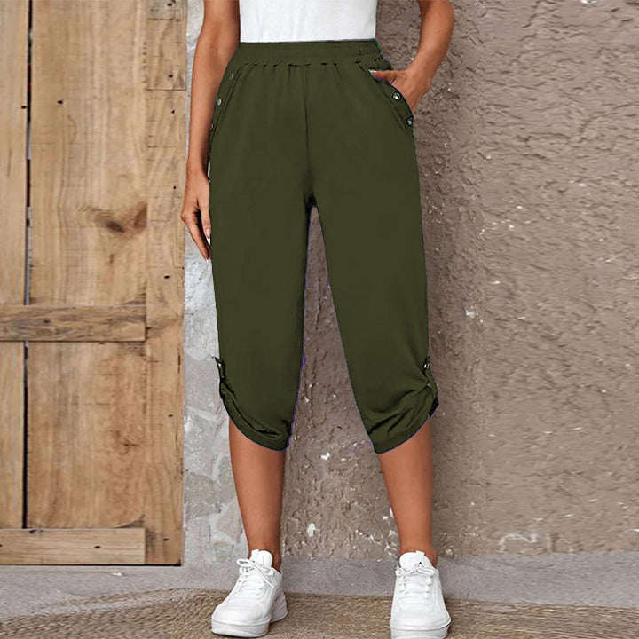 Cute Cropped Pants Dark Green, Pockets, 