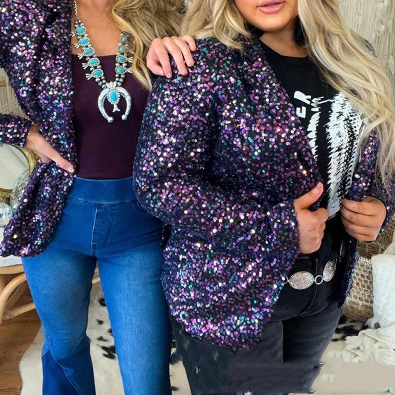 Deep Purple Sequin Jacket, Sequins, Short Length, Long Sleeve