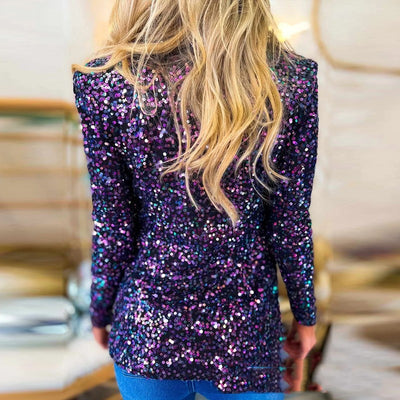 Deep Purple Sequin Jacket, Sequins, Short Length, Long Sleeve. rear view