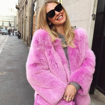 Exciting & Fun Fur Coat Pink front view