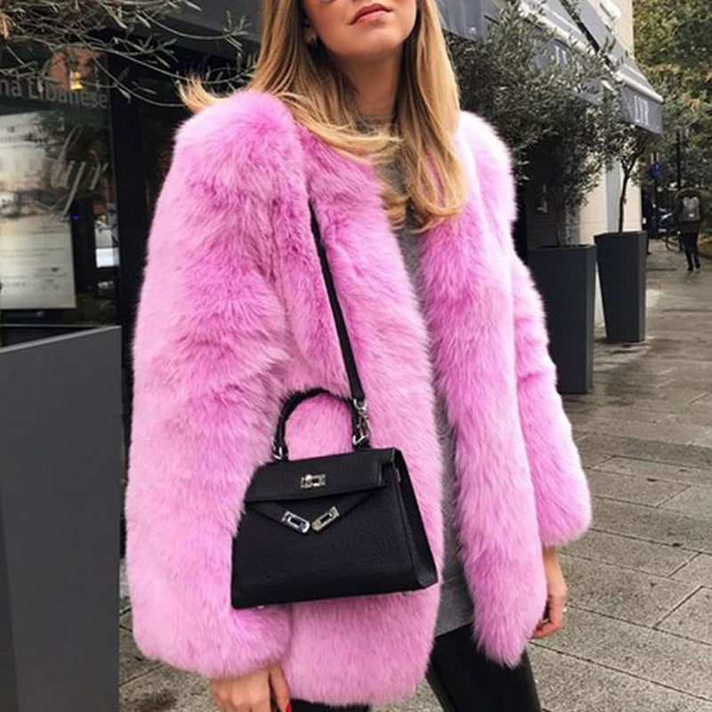 Exciting & Fun Fur Coat Pink front side view