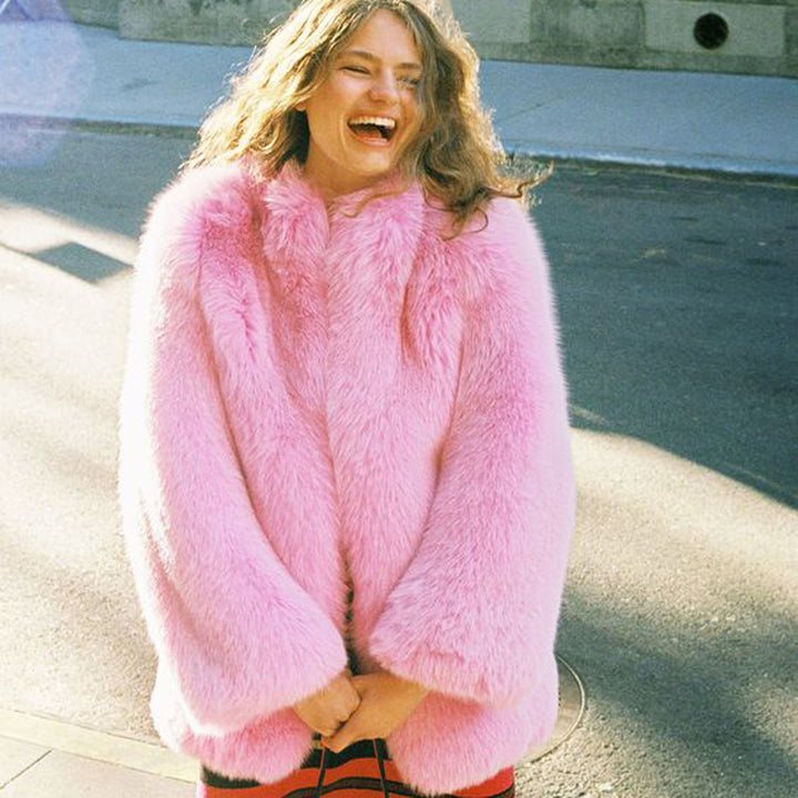 Exciting & Fun Fur Coat Pink front view image 2