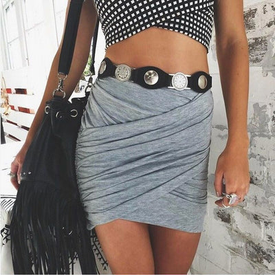 Gorgeous Pleated Cross Wrap Skirt Grey front view Short, 