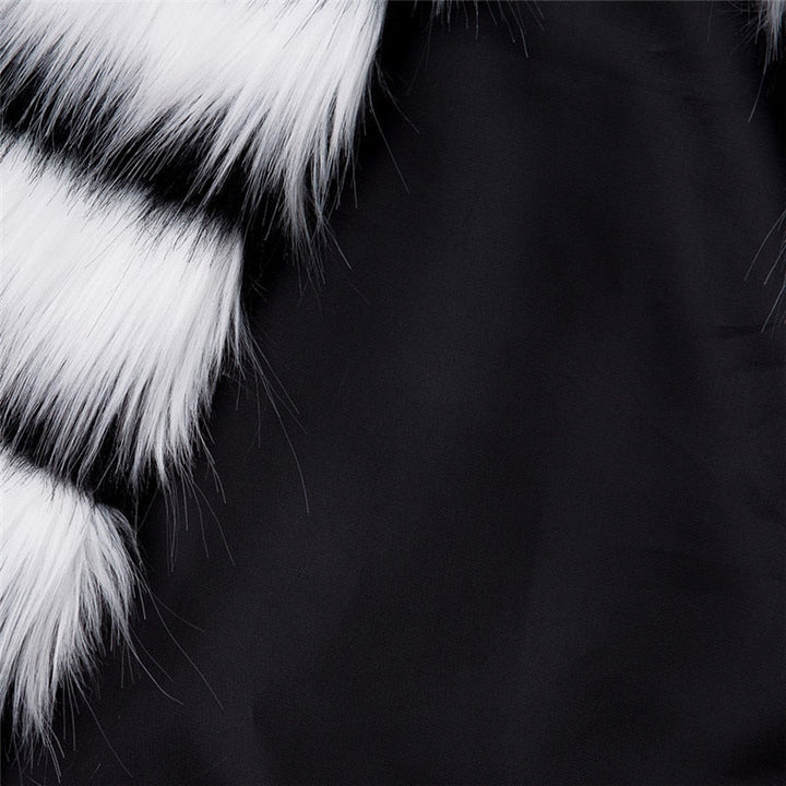 Super Chic Black & White Striped Fur Coat