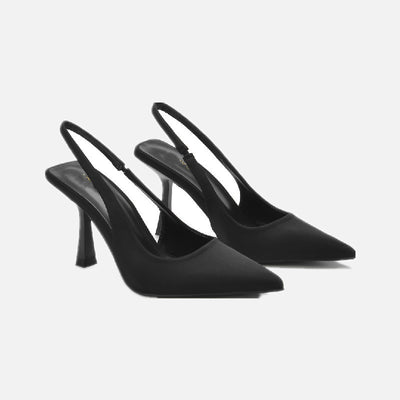 High Heel Pointed Toe Stilettos Black, Suede, Pointed, front side view.