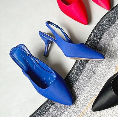 High Heel Pointed Toe Stilettos Blue, Suede, Pointed, front side view.