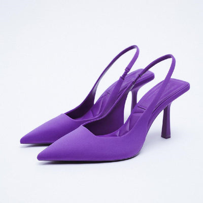 High Heel Pointed Toe Stilettos Purple, Suede, Pointed, front side view.