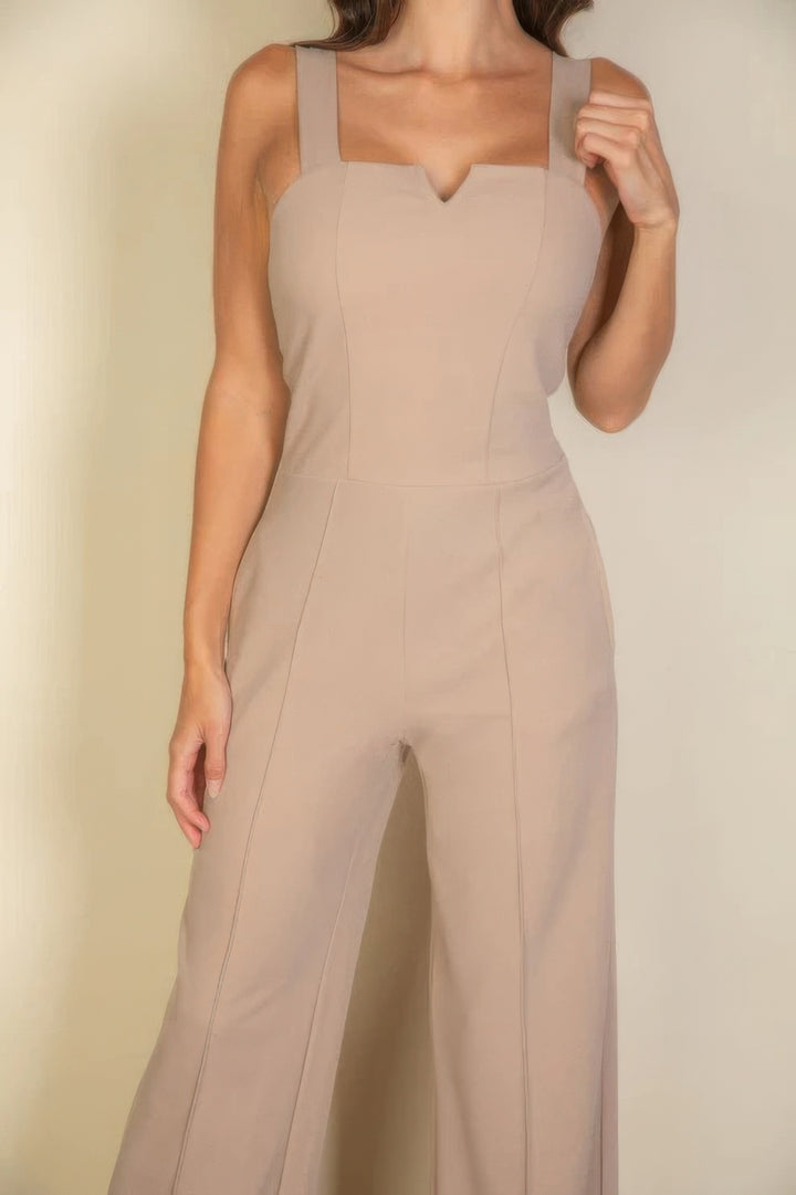 Khaki Notched Neck Cami Jumpsuit front view