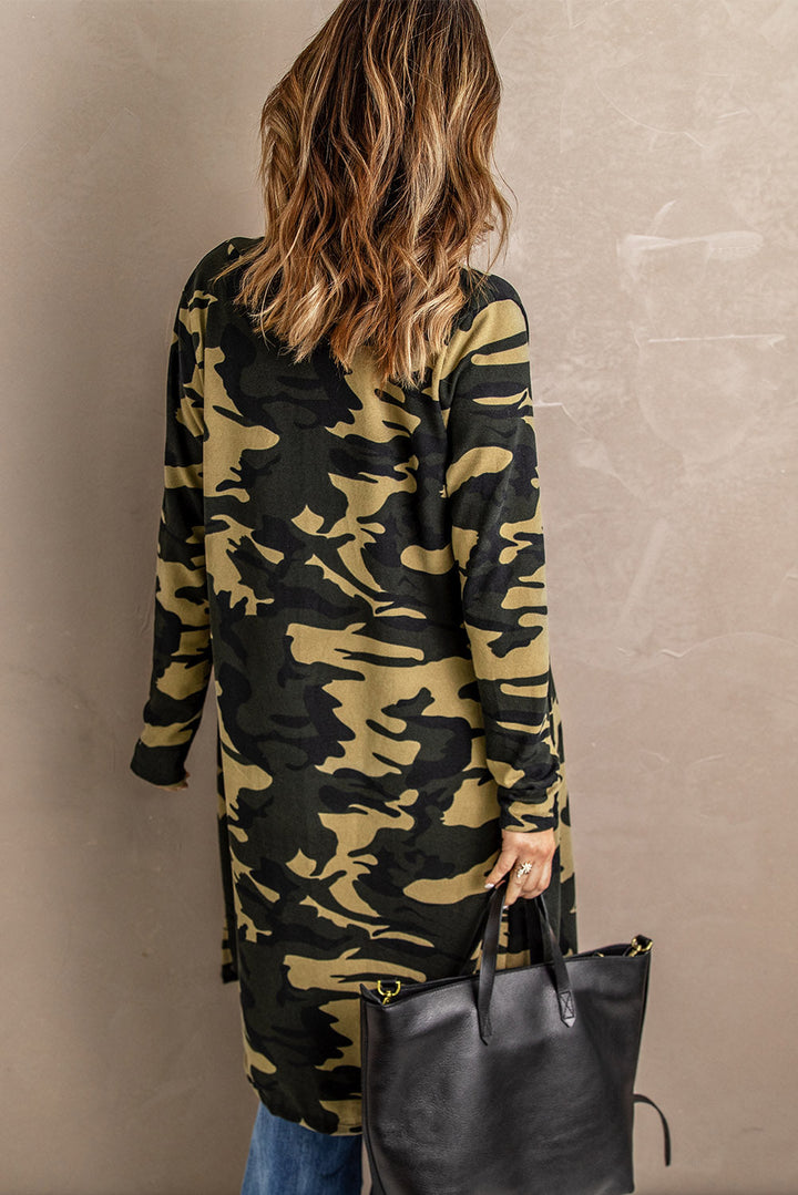 Timeless Green Camo Print Long Coat