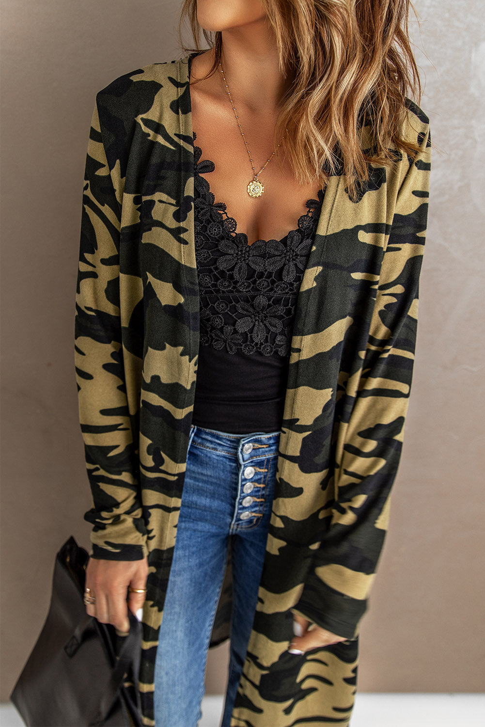 Timeless Green Camo Print Long Coat