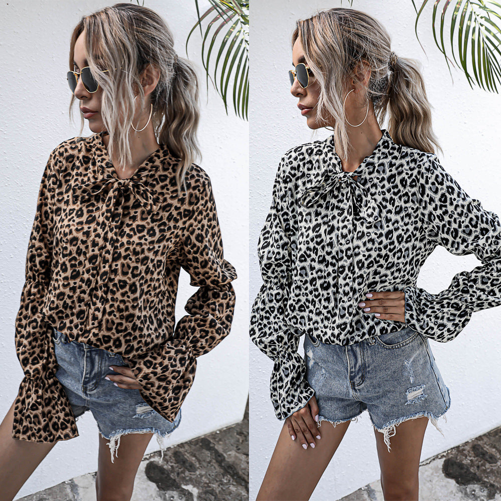 Leopard Print Lantern Sleeve Blouse range view