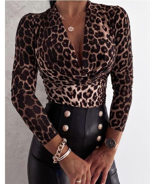 Long Sleeve Leopard Print Blouse front view