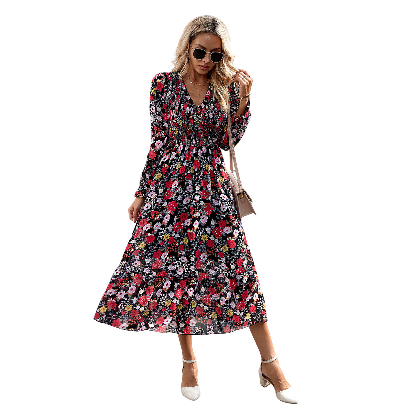 Striking Floral Design Dress