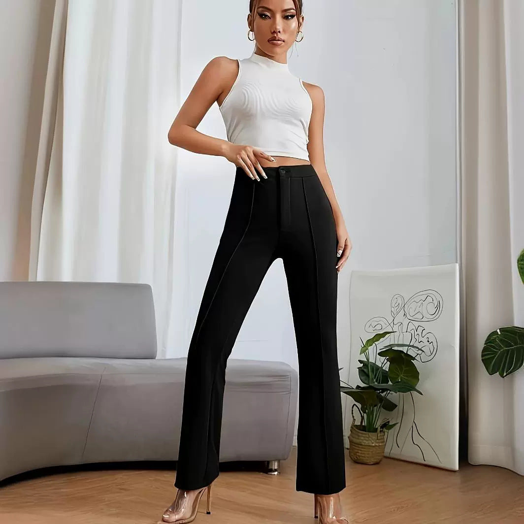 Trendy Cropped Straight Pants Black front view