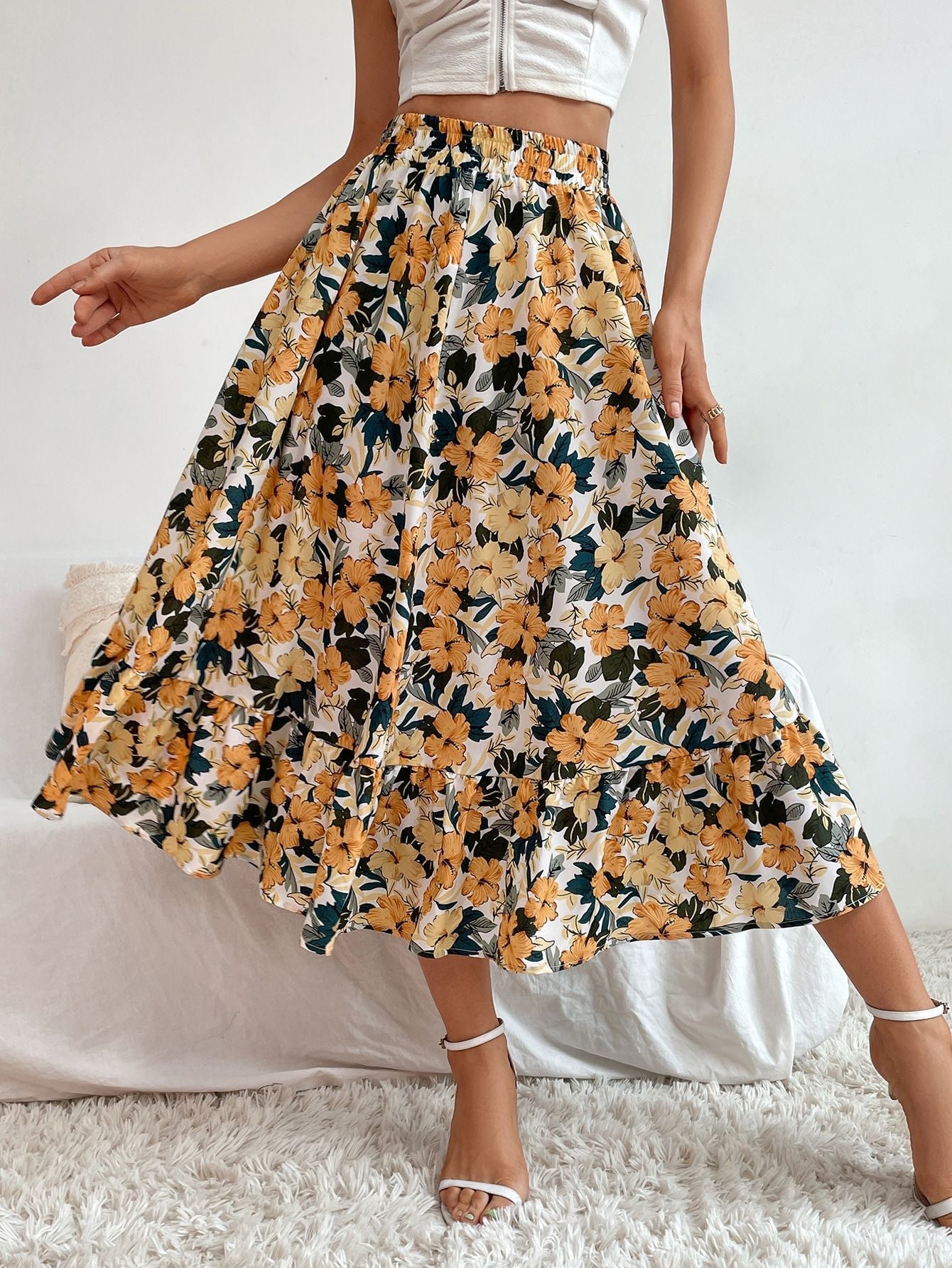 Stunning Casual Leopard Print Skirt Yellow Petunia