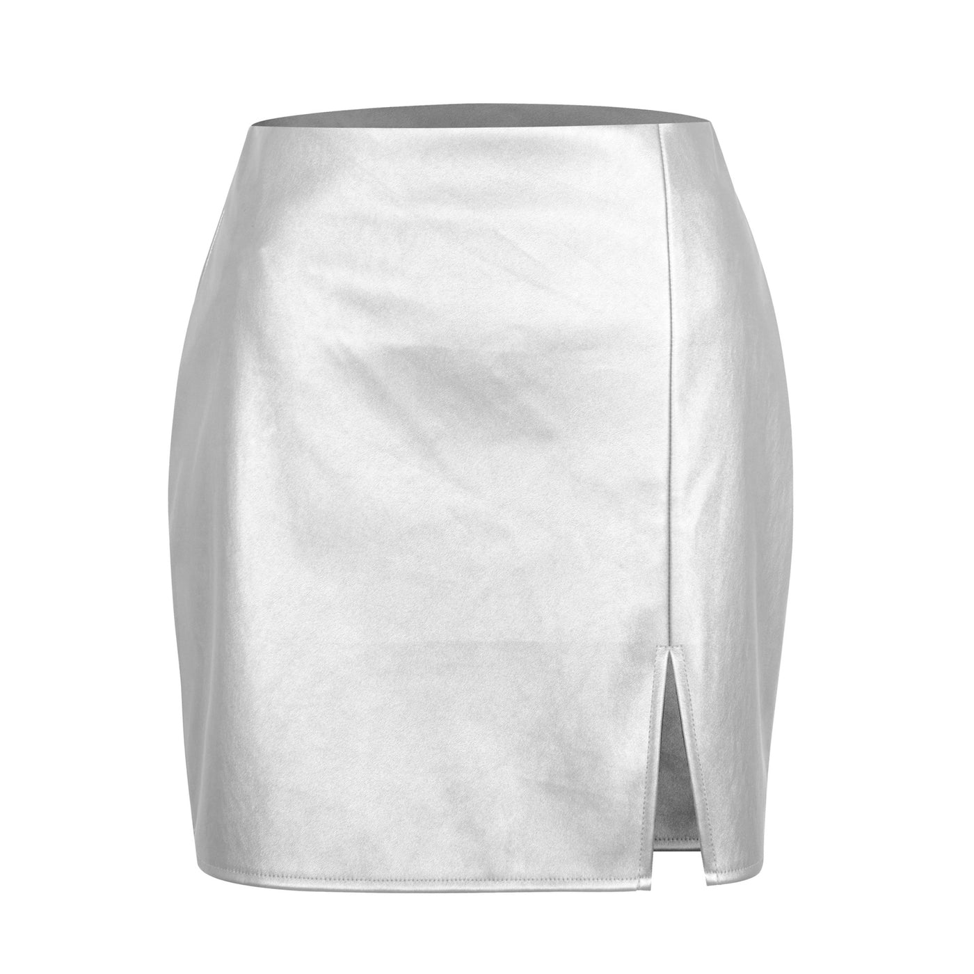 Simply Divine Short Leather Skirt Silver front view