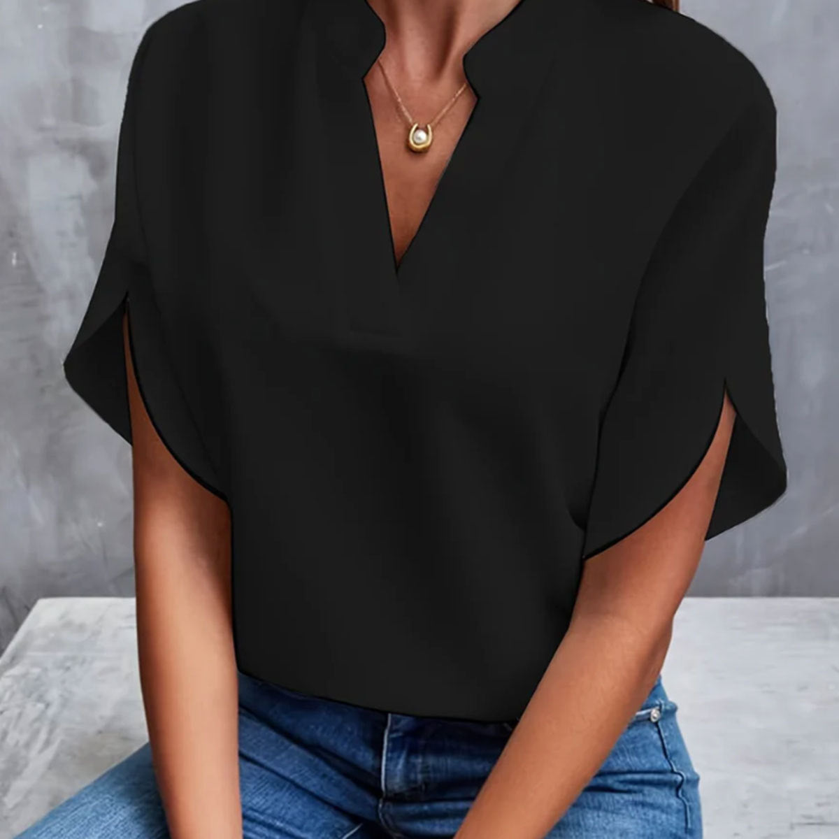 Smart Short Sleeved Chiffon Shirt Black