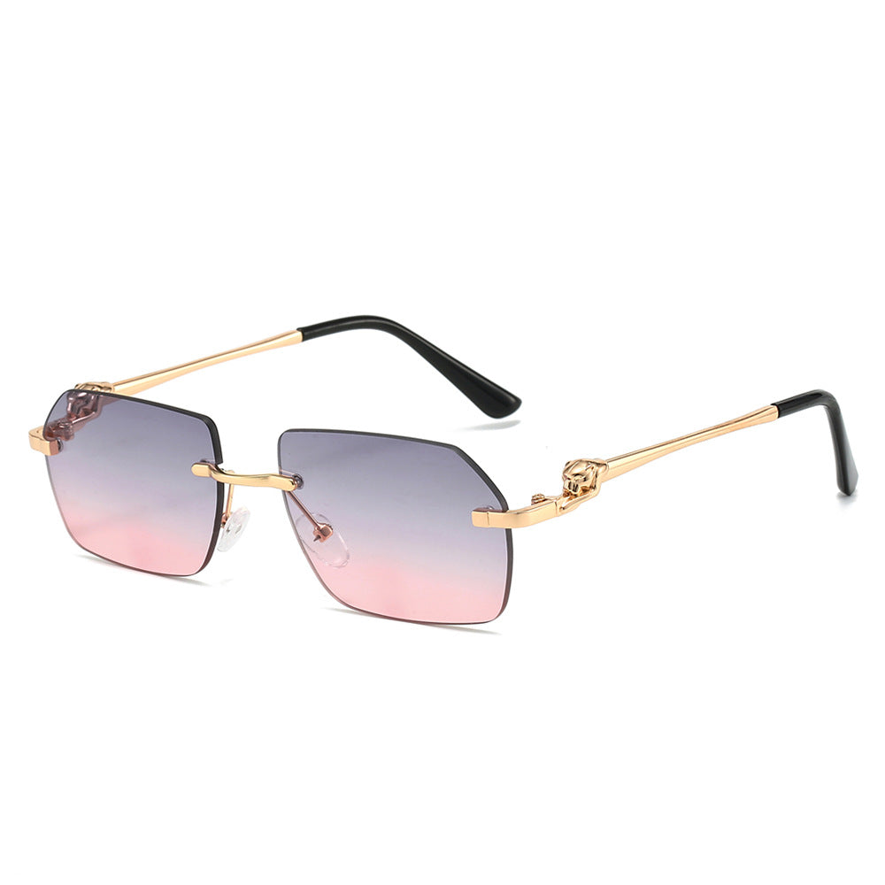 Exquisite Frameless Trim Sunglasses Gold frame Grey Pink