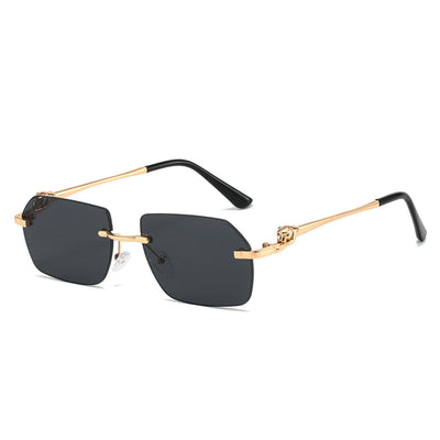 Exquisite Frameless Trim Sunglasses Gold Frame Full Grey