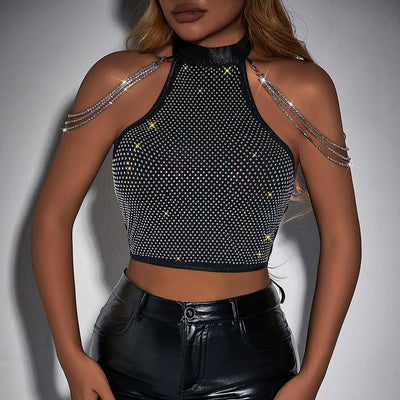 Beautiful Rhinestone Chain Top Vest