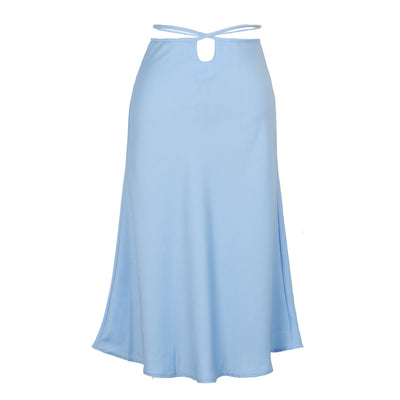 Super Chic Lace Up Skirt Blue front view