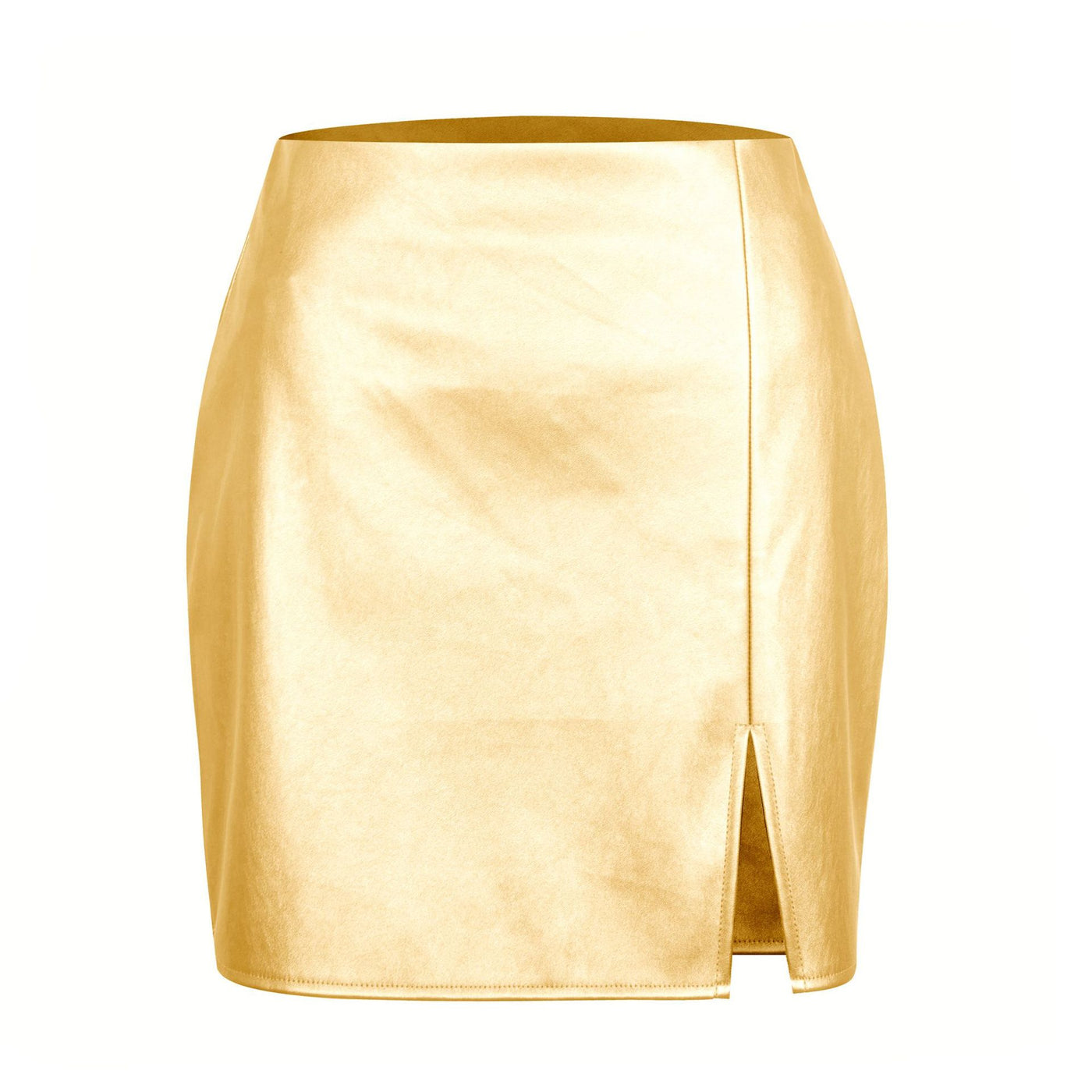 Simply Divine Short Leather Skirt Gold front view