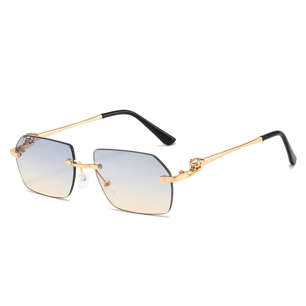 Exquisite Frameless Trim Sunglasses Gold frame Blue Yellow