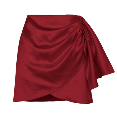 Beautiful Short Pleated Skirt Red Wine front view