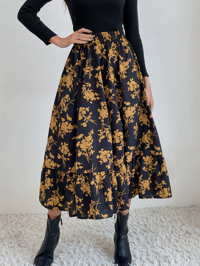 Stunning Casual Leopard Print Skirt Black Gold Flower