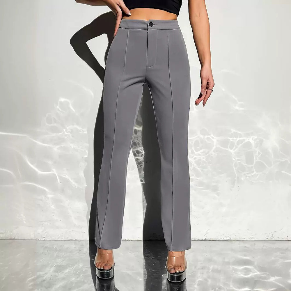 Trendy Cropped Straight Pants Grey close view