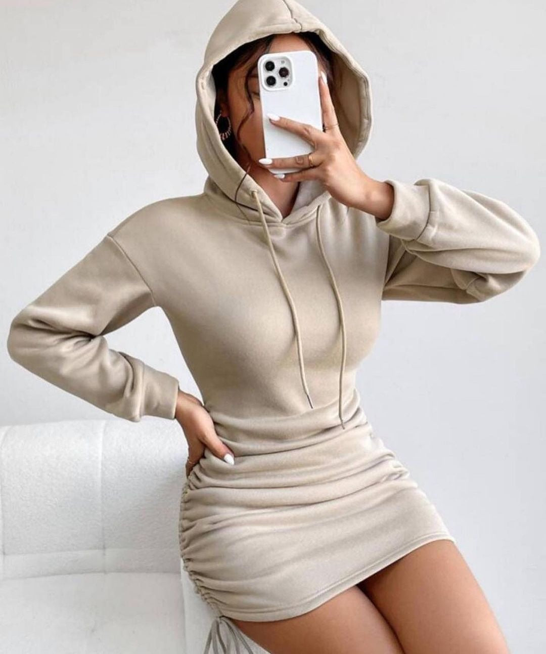 Stylish Hooded Sheath Dress front view